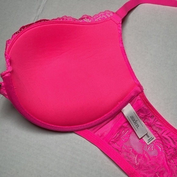 34DD BRA Auden Push Up Demi Racerback Front Closure Molded Cups Hot Pink - Picture 5 of 9